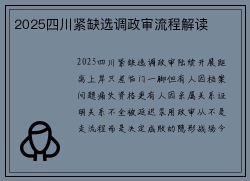 2025四川紧缺选调政审流程解读